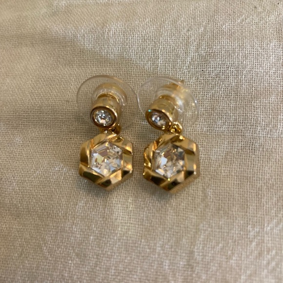 Dior Designer Earrings with Brilliant Stones Pierced Ears - Picture 3 of 7